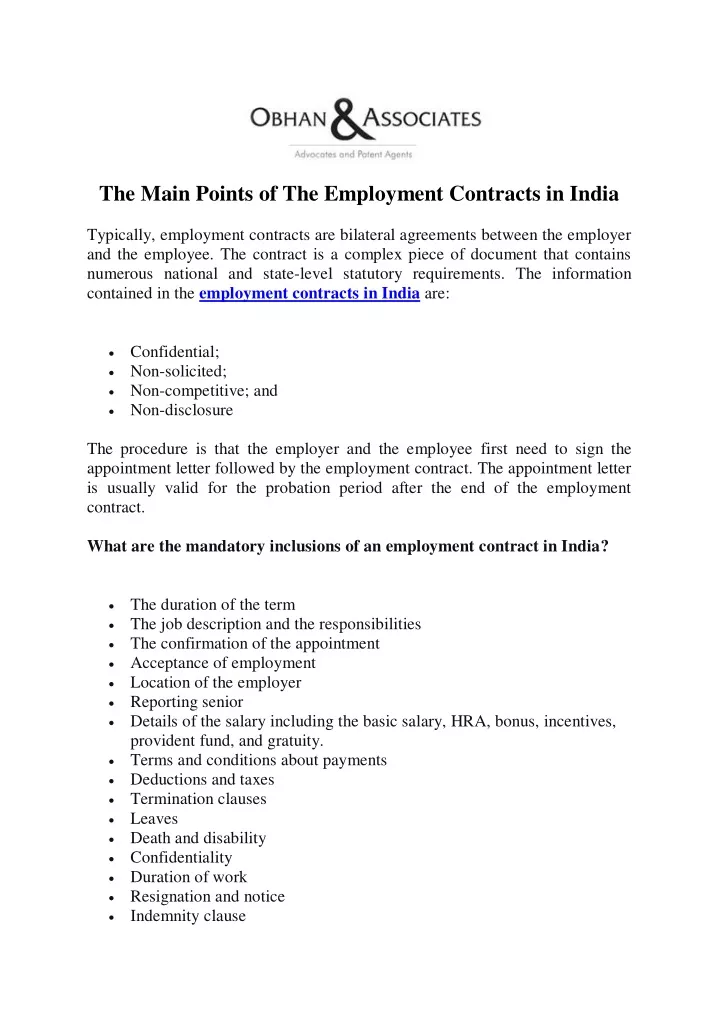 the main points of the employment contracts