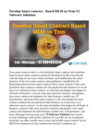 Develop Smart contract - Based MLM on Tron - VI Software Solutions