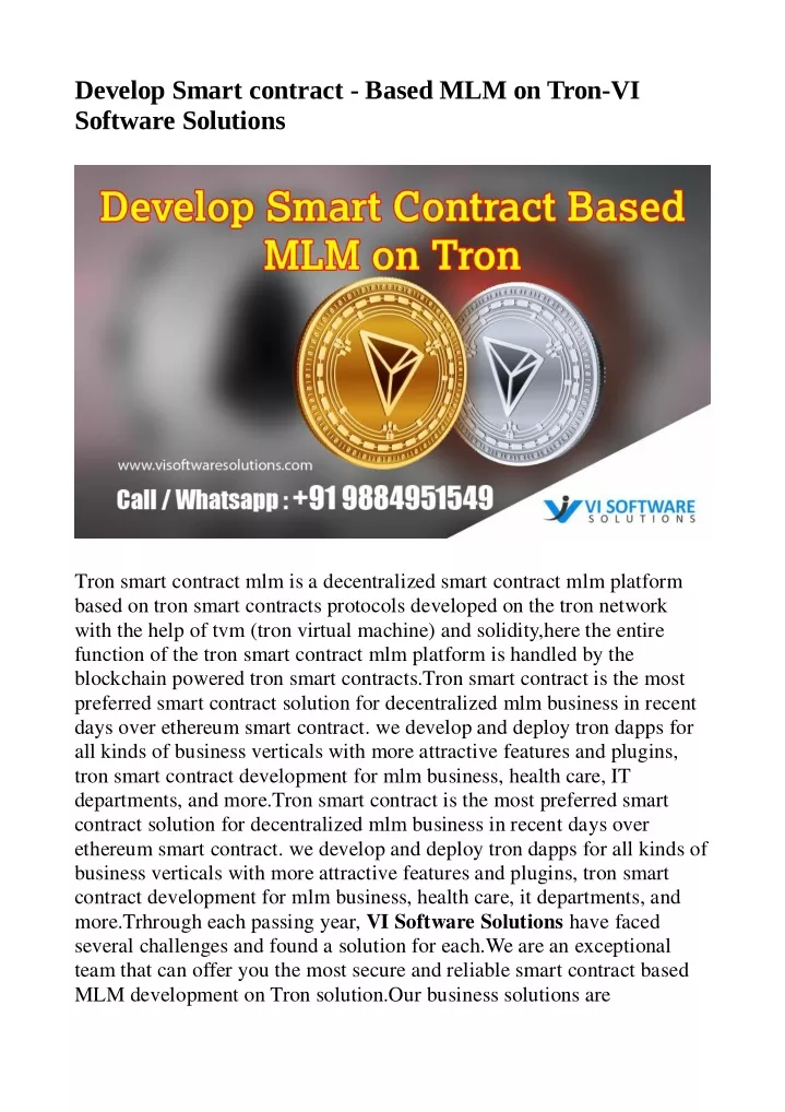 develop smart contract based mlm on tron