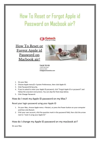 How To Reset or Forgot Apple id Password on Macbook air?