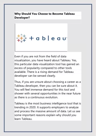 why should you choose to become tableau developer