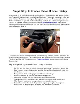 simple steps to print on canon ij printer setup
