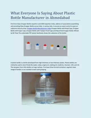 What Everyone Is Saying About Plastic Bottle Manufacturer in Ahmedabad