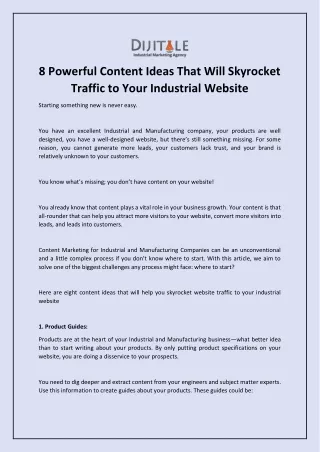 8 Powerful Content Ideas That Will Skyrocket Traffic to Your Industrial Website