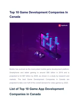 Top 10 Game Development Companies In Canada