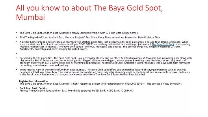 all you know to about the baya gold spot mumbai