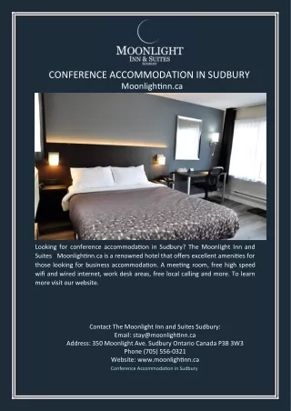 Conference Accommodation in Sudbury | Moonlightinn.ca