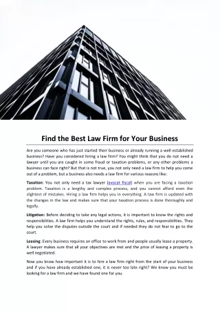 Find the Best Law Firm for Your Business