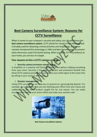 Best Camera Surveillance System: Reasons for CCTV Surveillance