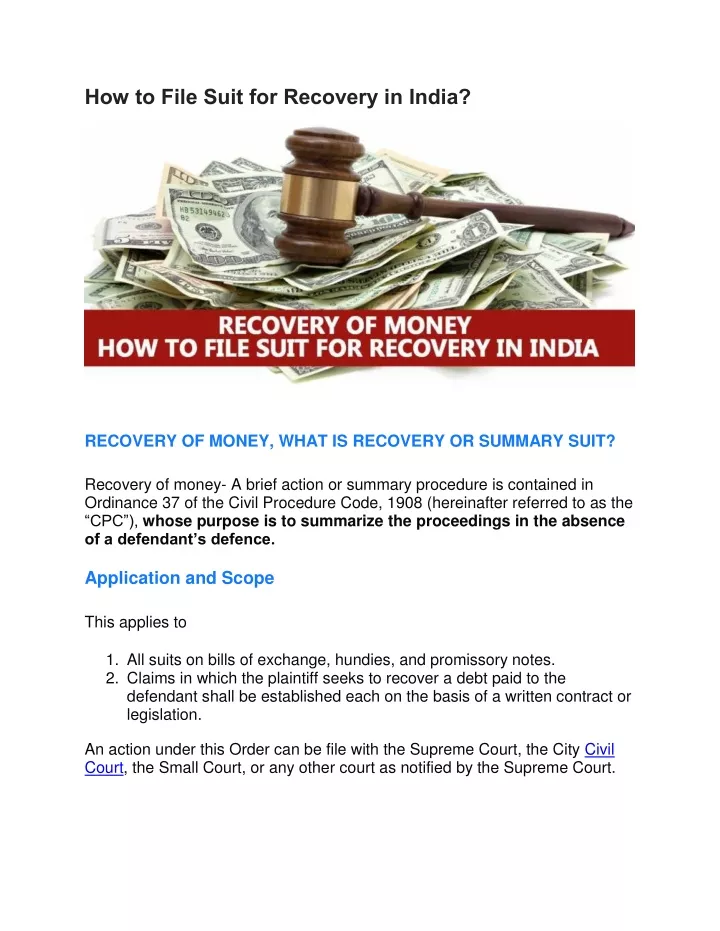 how to file suit for recovery in india