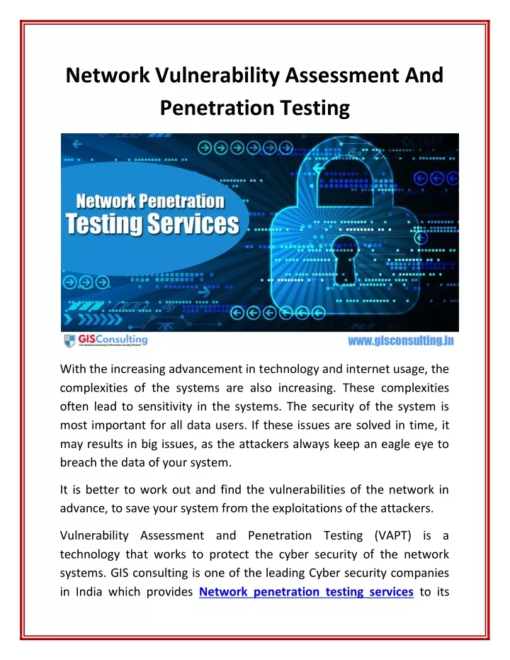 network vulnerability assessment and penetration