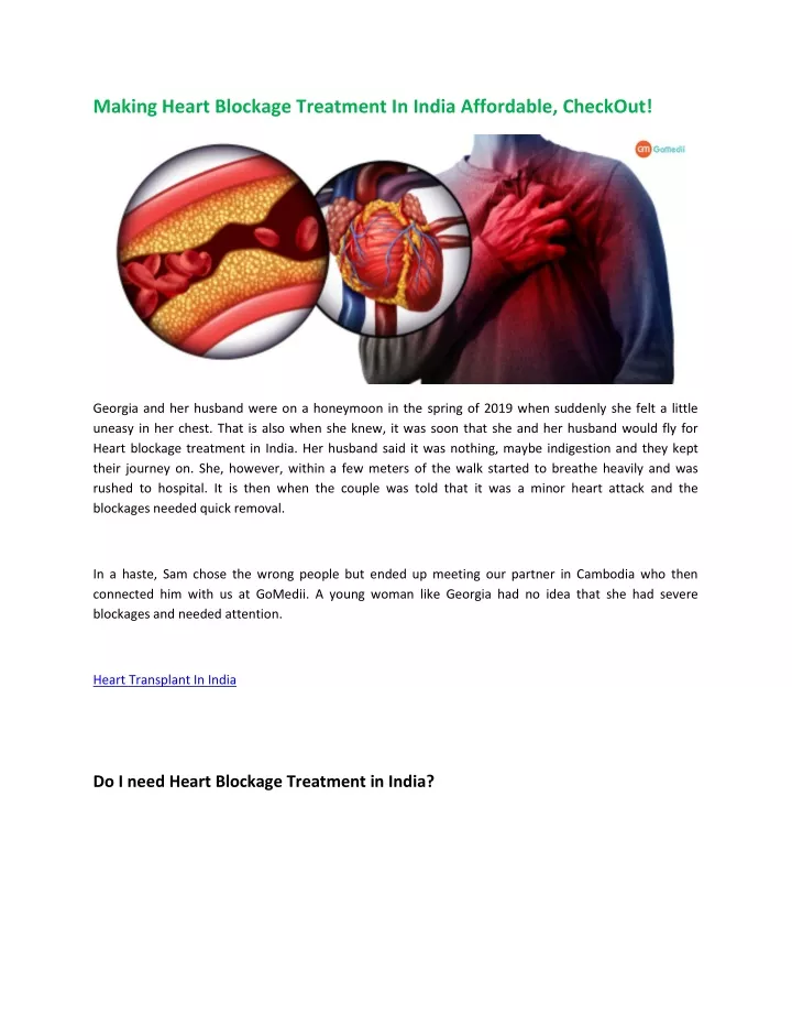 making heart blockage treatment in india