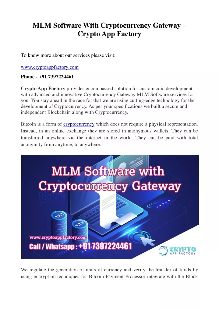 mlm software with cryptocurrency gateway crypto
