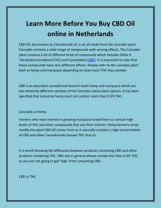 Learn More Before You Buy CBD Oil online in Netherlands