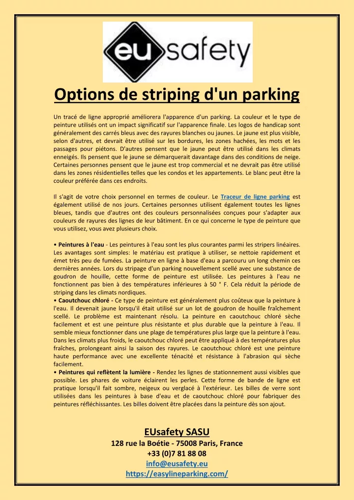 options de striping d un parking un trac de ligne