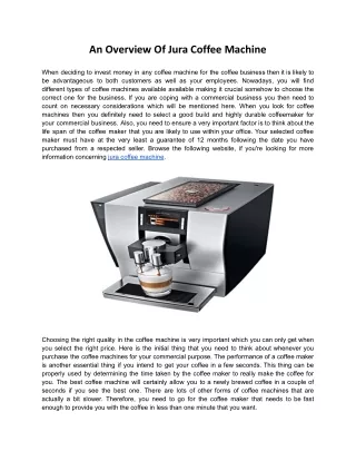 an overview of jura coffee machine