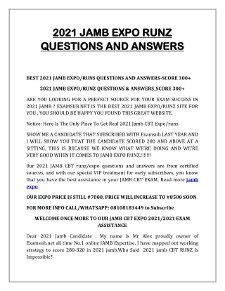 2021 jamb expo runz 2021 jamb expo runz questions