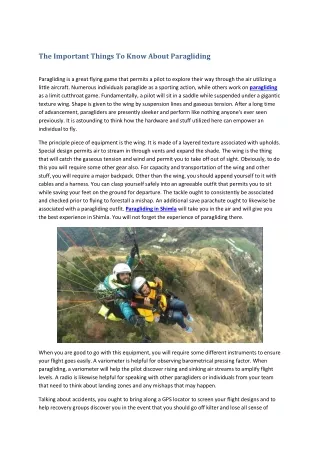The Important Things To Know About Paragliding