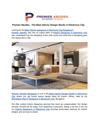 Premier Abodes - The Best Interior Design Studio in Electronic City