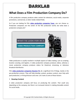 What Does a Film Production Company Do