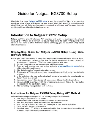 Guide for Netgear EX3700 Setup