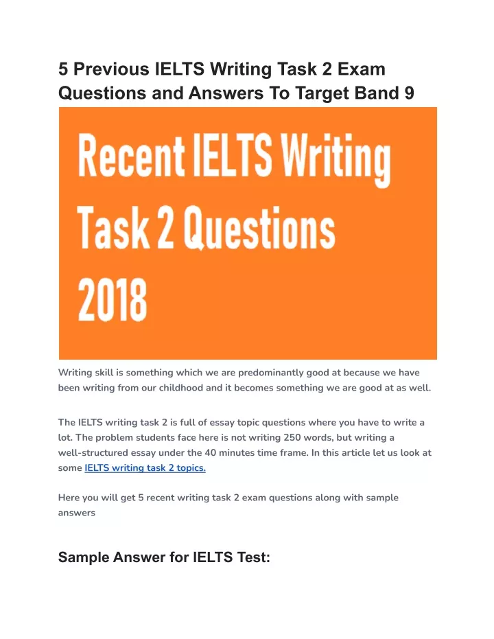 5 previous ielts writing task 2 exam questions