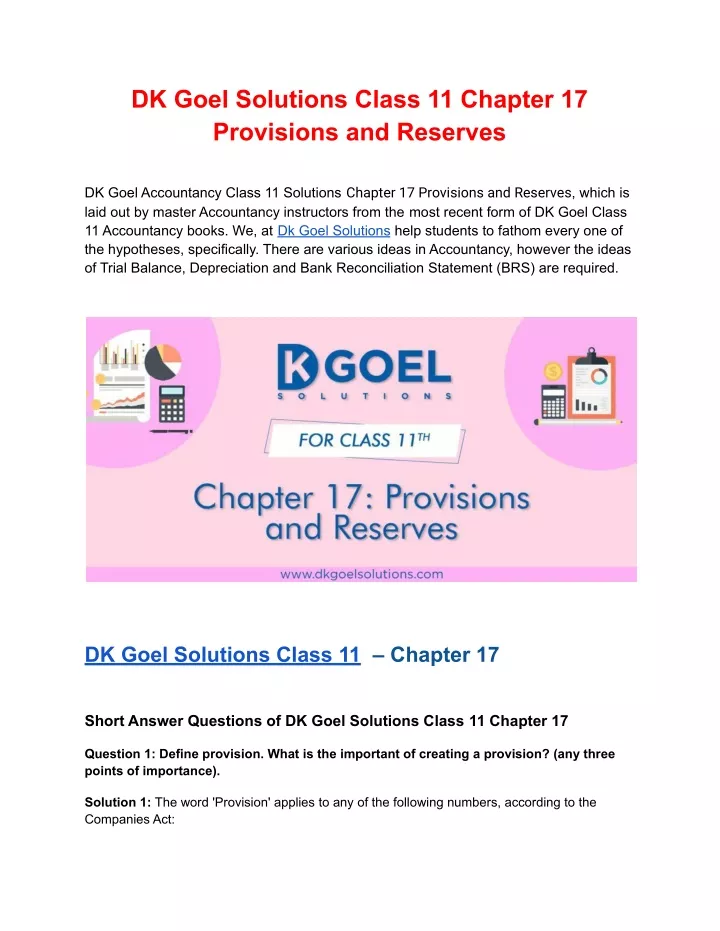 dk goel solutions class 11 chapter 17 provisions