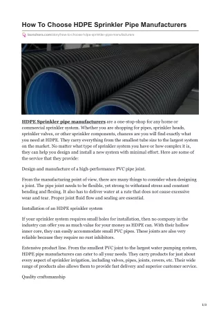 How To Choose HDPE Sprinkler Pipe Manufacturers