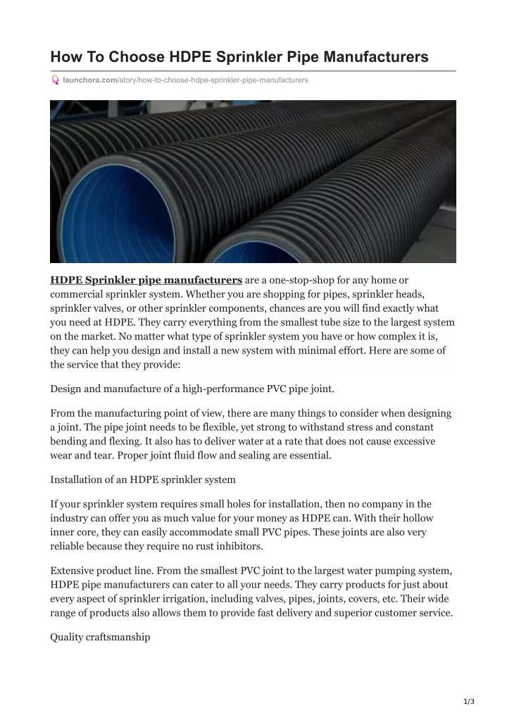 how to choose hdpe sprinkler pipe manufacturers