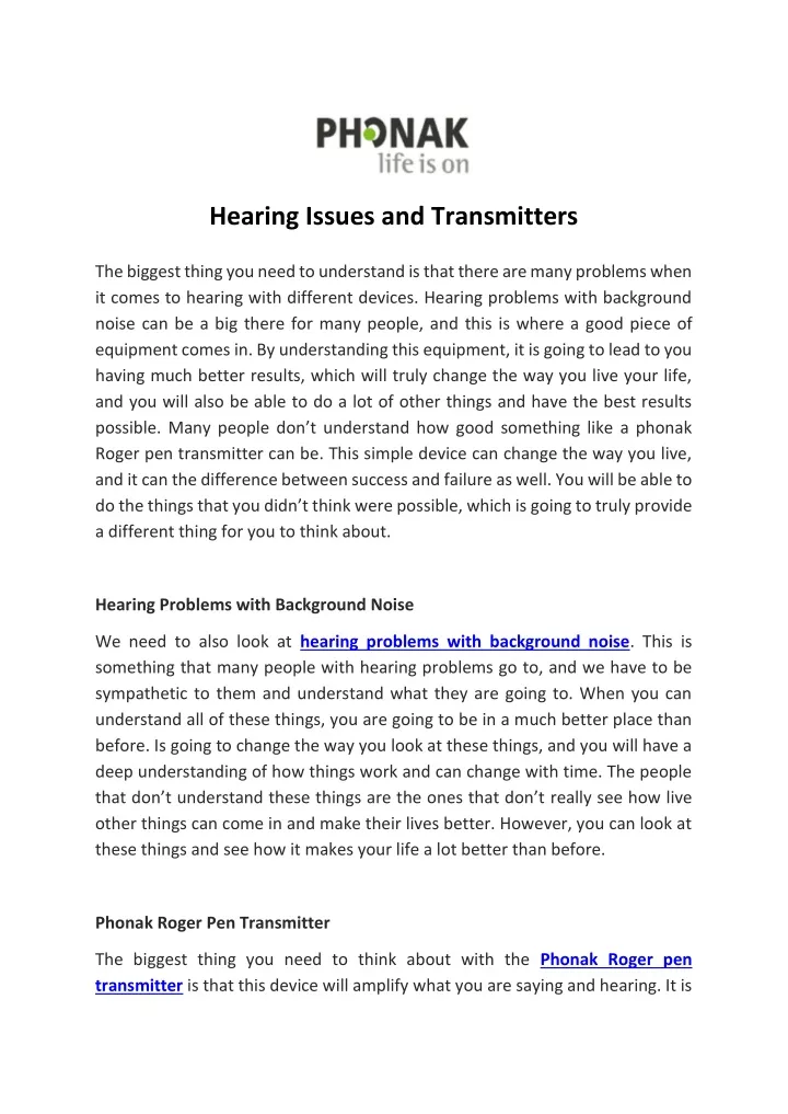 hearing issues and transmitters