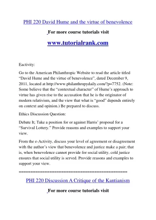 PHI 220 David Hume and the virtue of benevolence