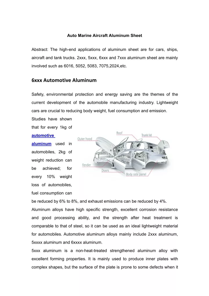auto marine aircraft aluminum sheet