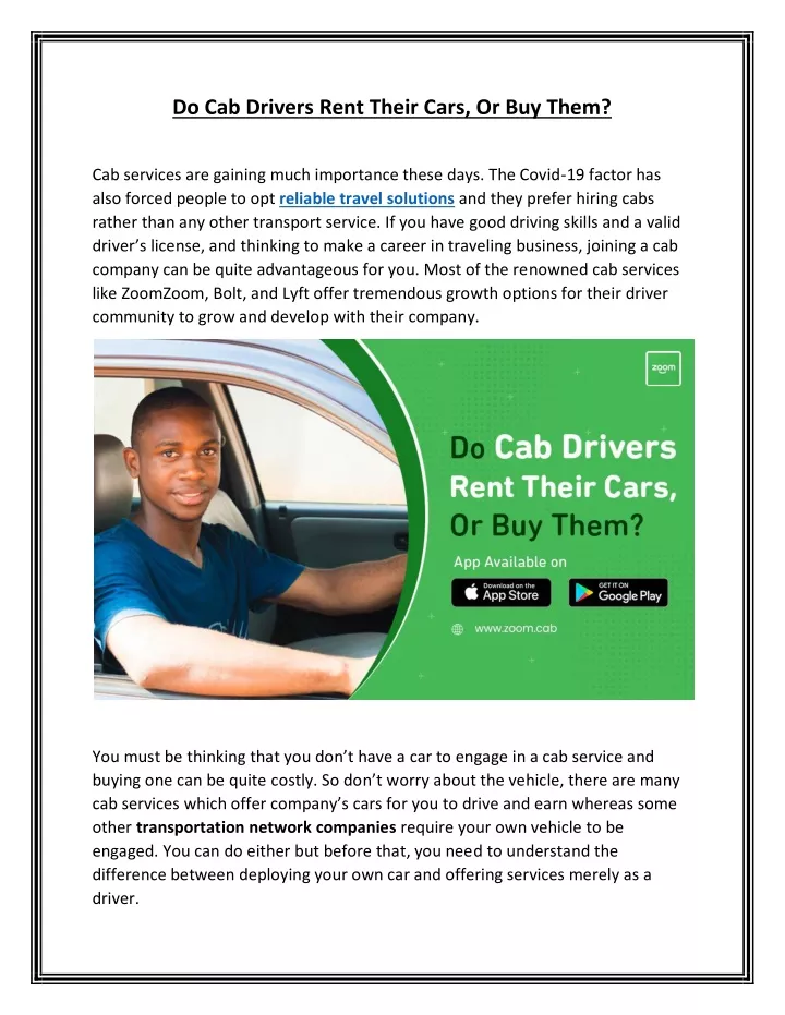 do cab drivers rent their cars or buy them