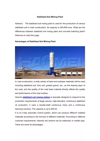 stabilized soil mixing plant