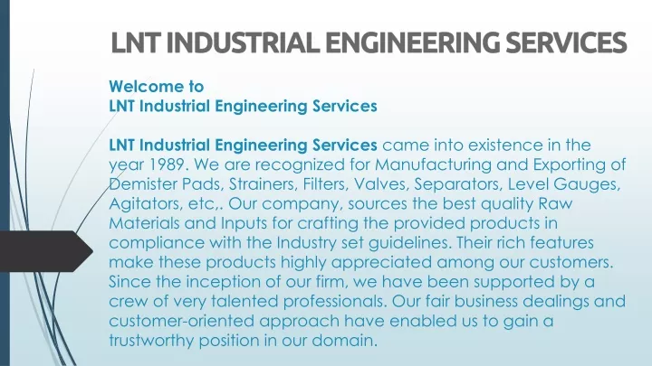 welcome to lnt industrial engineering services