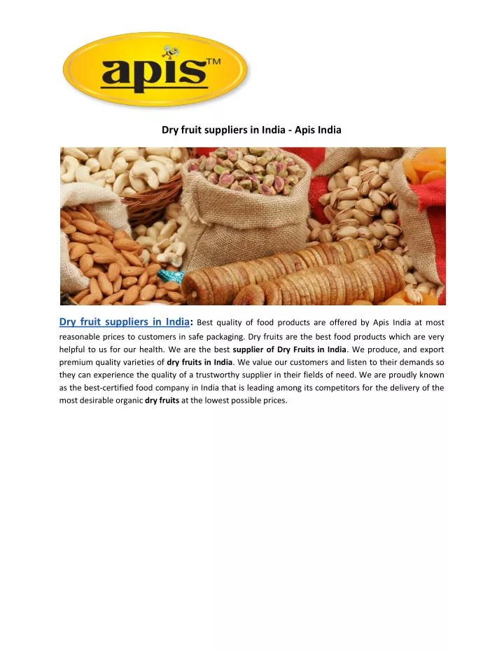 dry fruit suppliers in india apis india