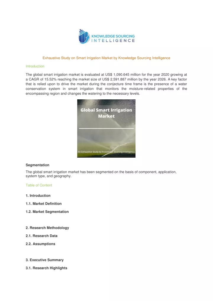 exhaustive study on smart irrigation market