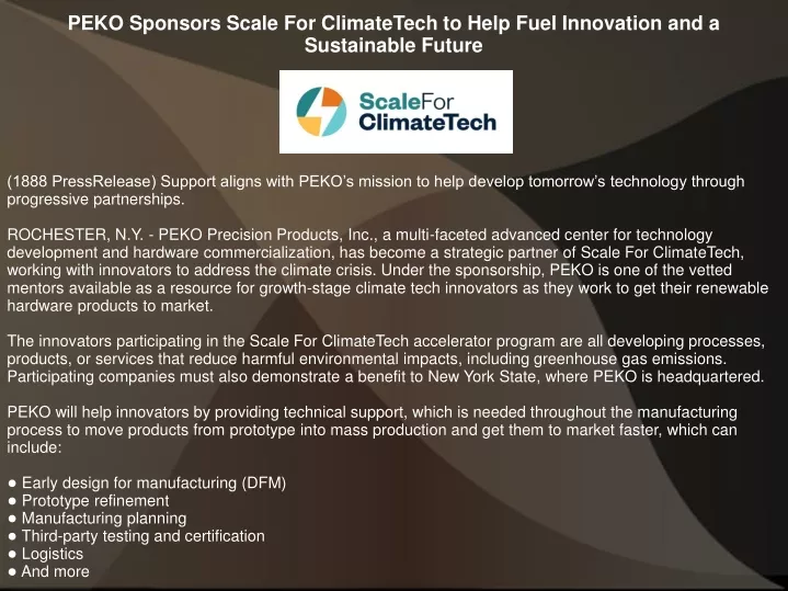 peko sponsors scale for climatetech to help fuel