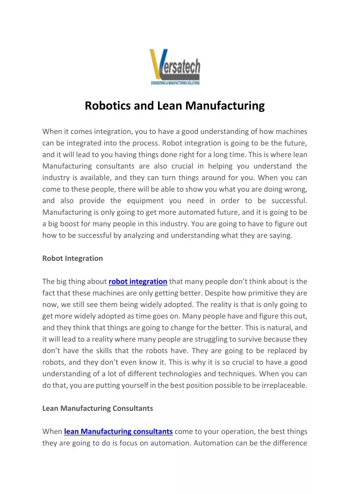 robotics and lean manufacturing