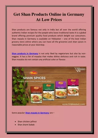 Get Shan Products Online in Germany At Low Prices