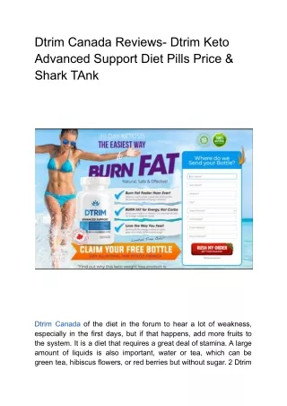 Dtrim Canada Reviews- Dtrim Keto Advanced Support Diet Pills Price & Shark TAnk