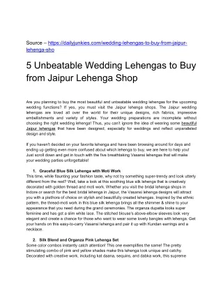 5 Unbeatable Wedding Lehengas to Buy from Jaipur Lehenga Shop