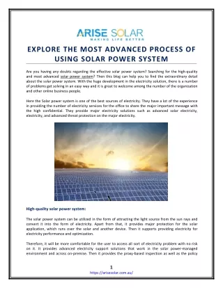 explore the most advanced process of using solar