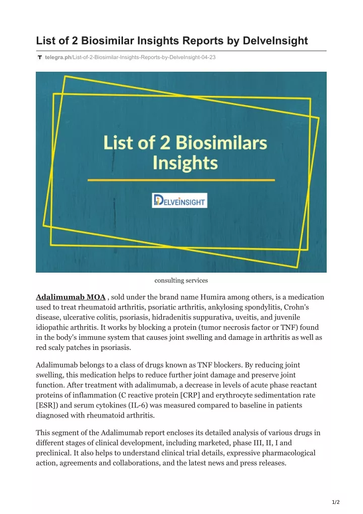 list of 2 biosimilar insights reports