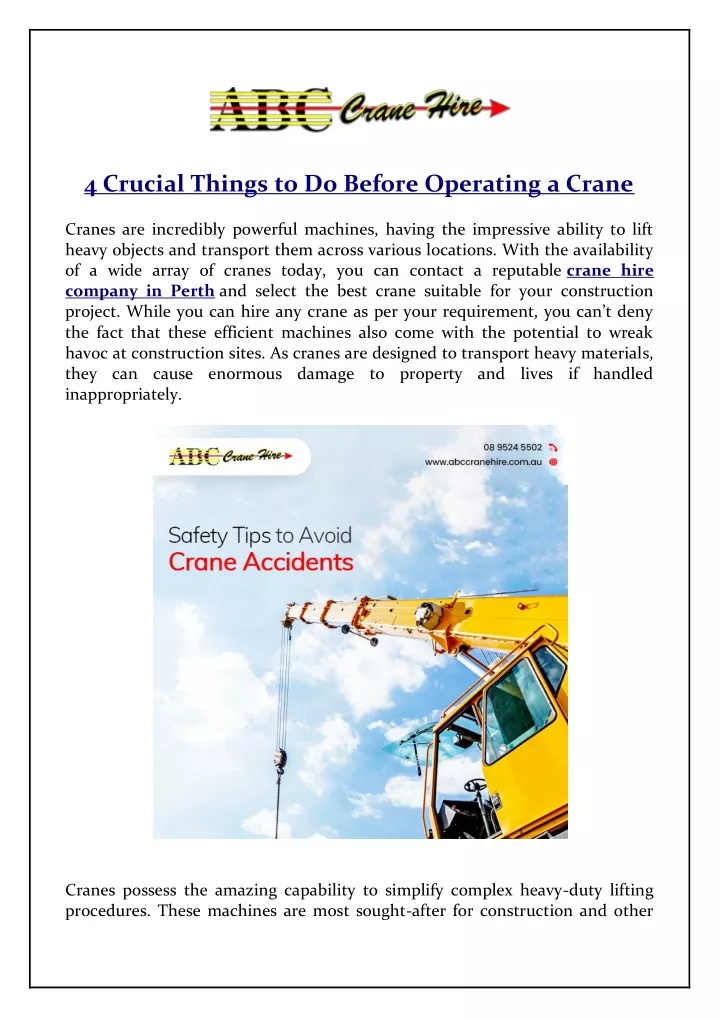 4 crucial things to do before operating a crane