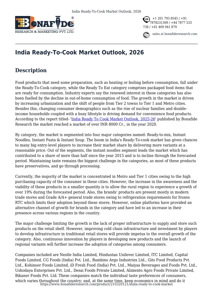 india ready to cook market outlook 2026