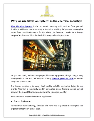 Why we use filtration systems in the chemical industry?