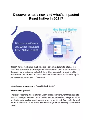 Discover what’s new and what’s impacted React Native in 2021