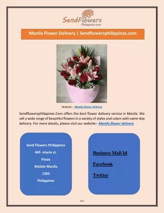 Manila Flower DManila Flower Delivery | Sendfloweelivery  Sendflowersphilippines