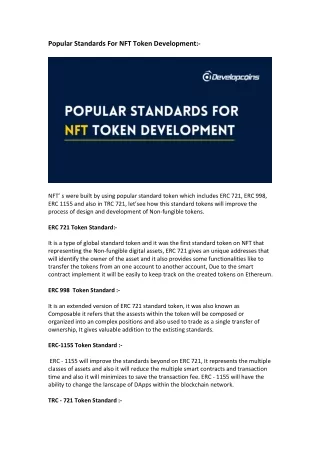 popular standards for nft token development